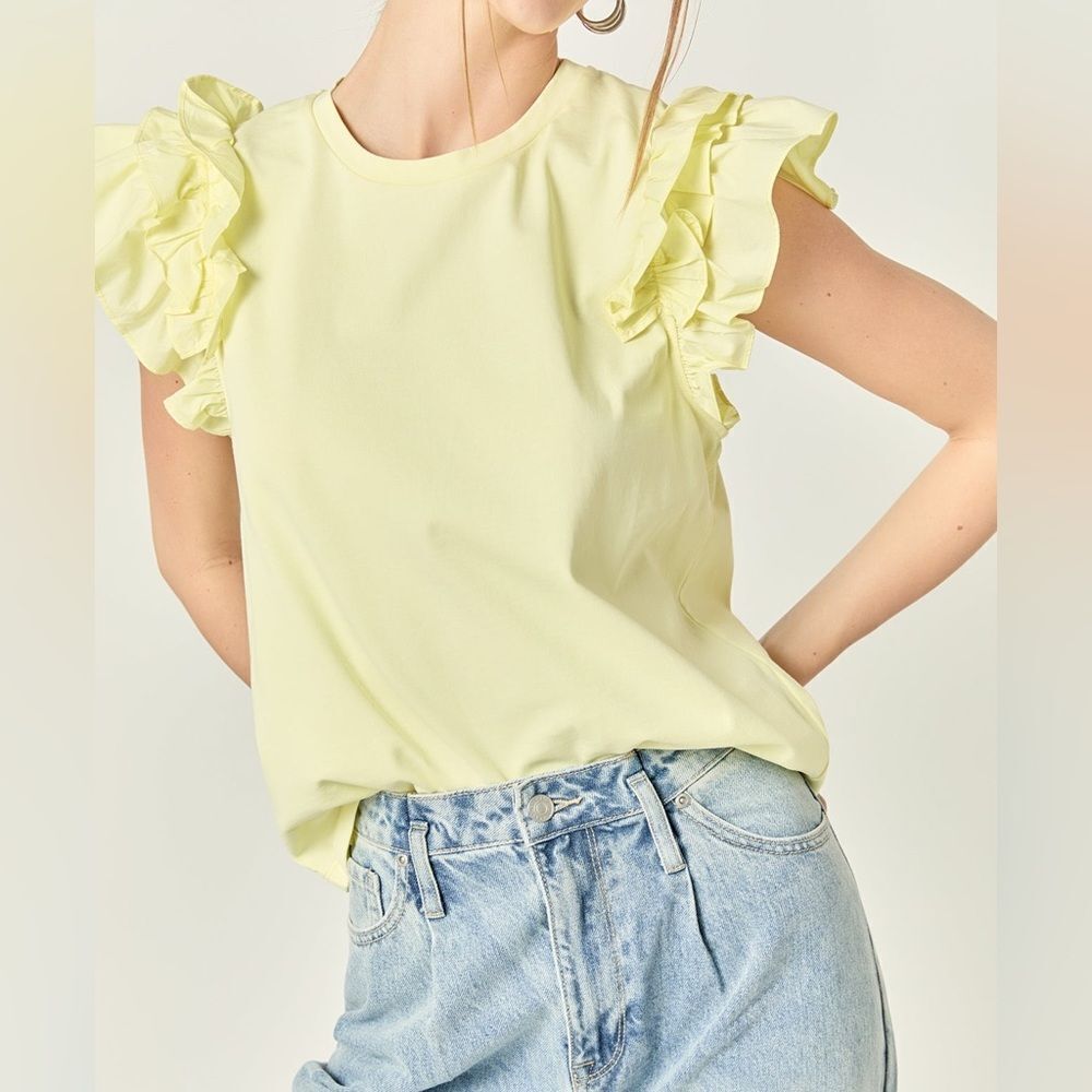 ENGLISH FACTORY MIXED MEDIA RUFFLE TOP